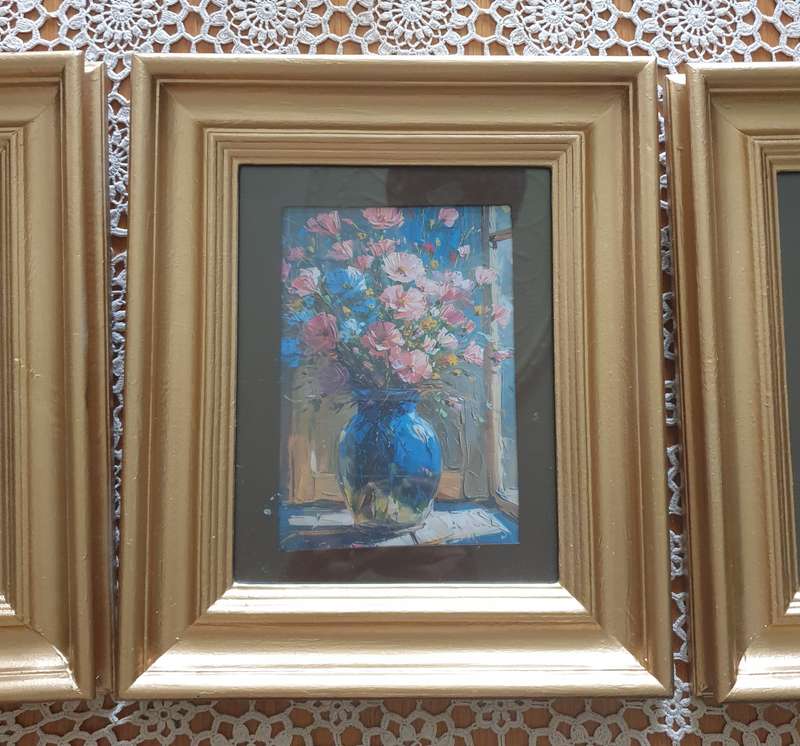 3 Wooden Painted Photo frames with Prints