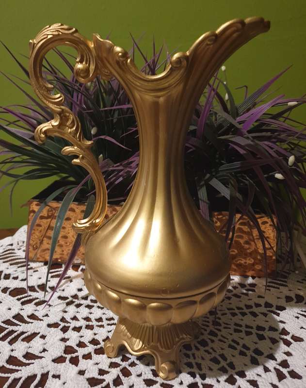 Italy Ornate metal  Vase Floral Pitcher | Footed Raised Flowers Vessel | 02