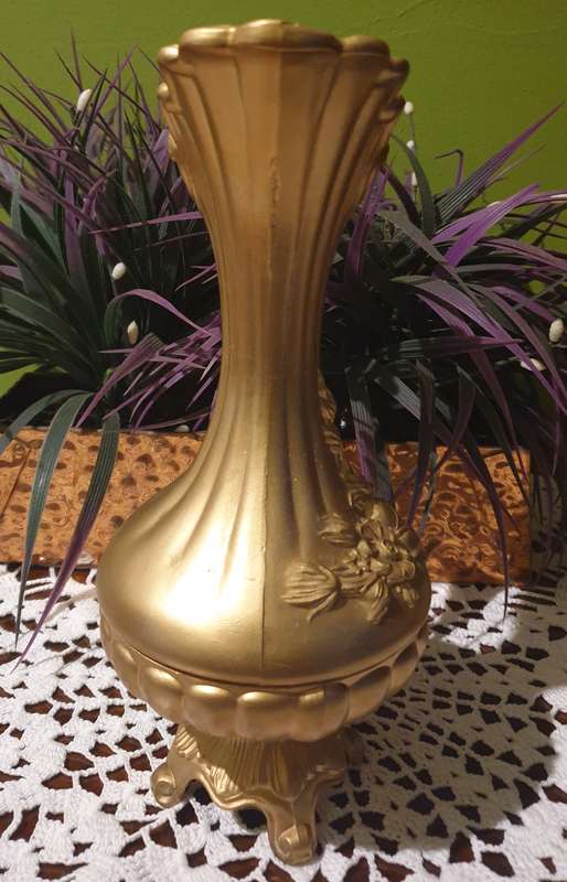 Italy Ornate metal  Vase Floral Pitcher | Footed Raised Flowers Vessel | 02