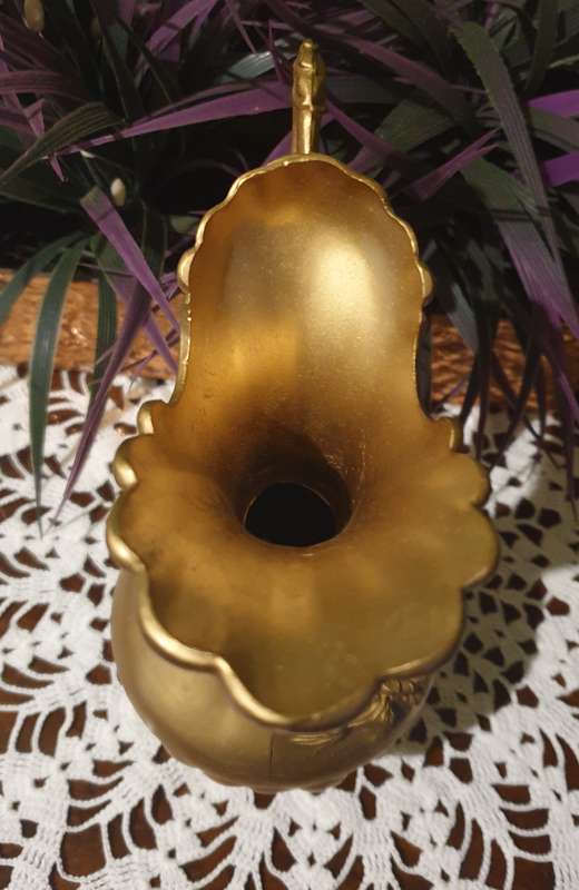 Italy Ornate metal  Vase Floral Pitcher | Footed Raised Flowers Vessel | 02