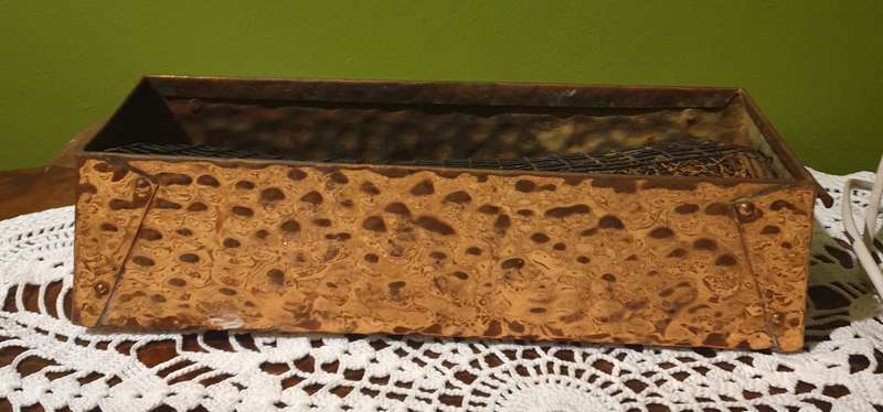 Vintage Hammered Copper Trapezoid Shape Planter Jardiniere