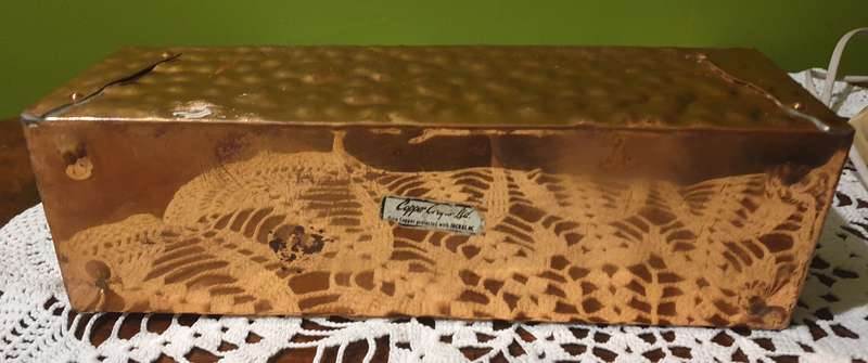 Vintage Hammered Copper Trapezoid Shape Planter Jardiniere