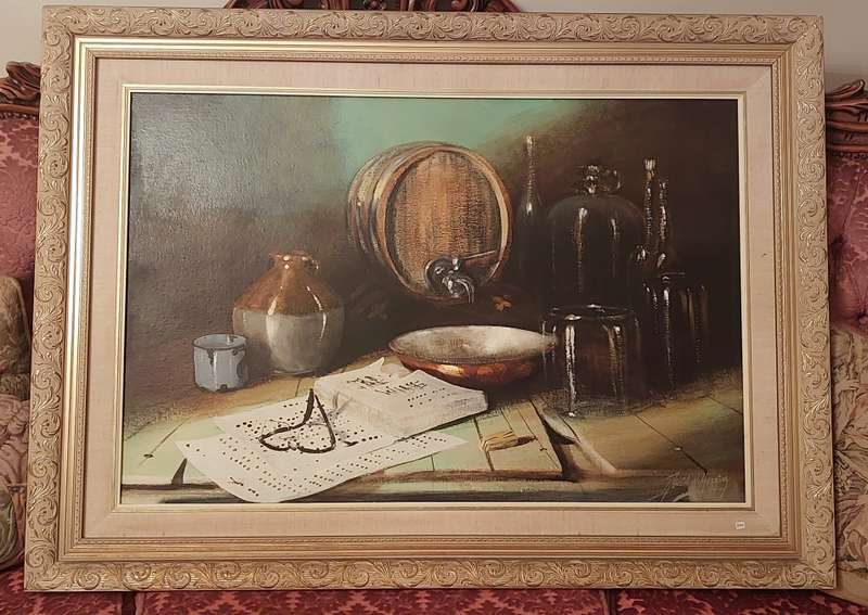 Denzil Herring Large Oil Painting - Music and Wine in Cellar   MAGNIFICENT DETAIL