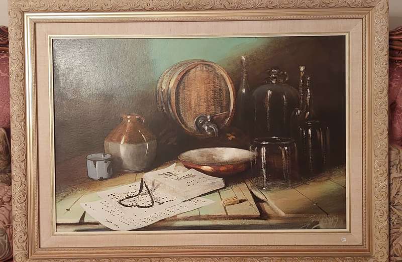 Denzil Herring Large Oil Painting - Music and Wine in Cellar   MAGNIFICENT DETAIL