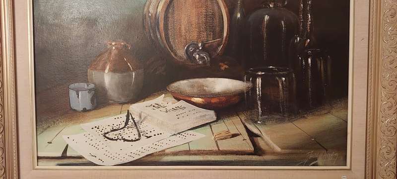 Denzil Herring Large Oil Painting - Music and Wine in Cellar   MAGNIFICENT DETAIL