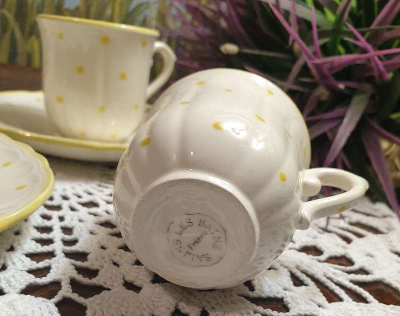 3 French Cups and Saucers for your Collection | Polka Dot | Yellow |
