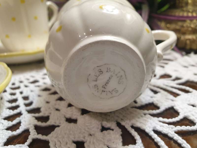 3 French Cups and Saucers for your Collection | Polka Dot | Yellow |