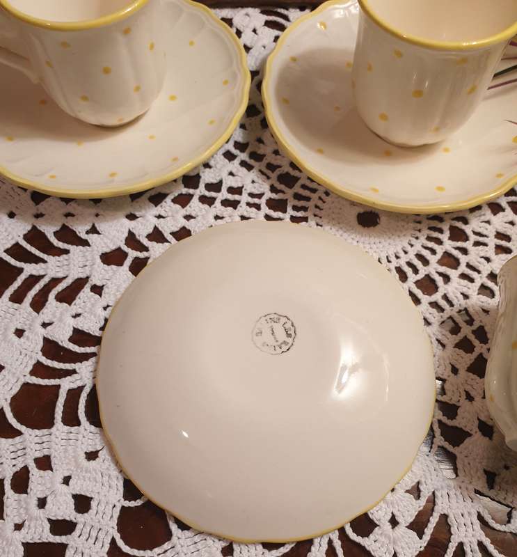 3 French Cups and Saucers for your Collection | Polka Dot | Yellow |