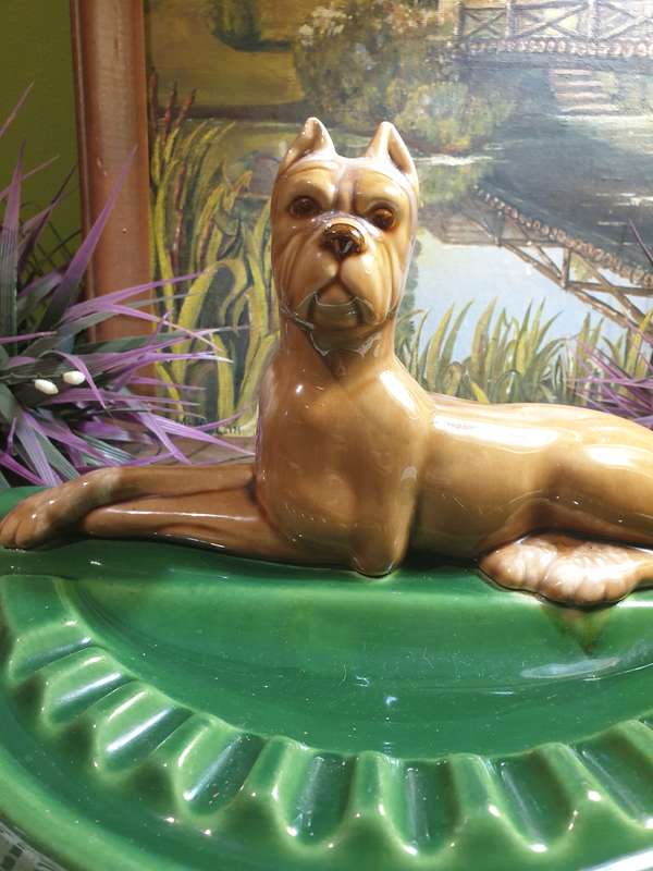 An ashtray for cigar, porcelain, dog, art deco, 1940s.