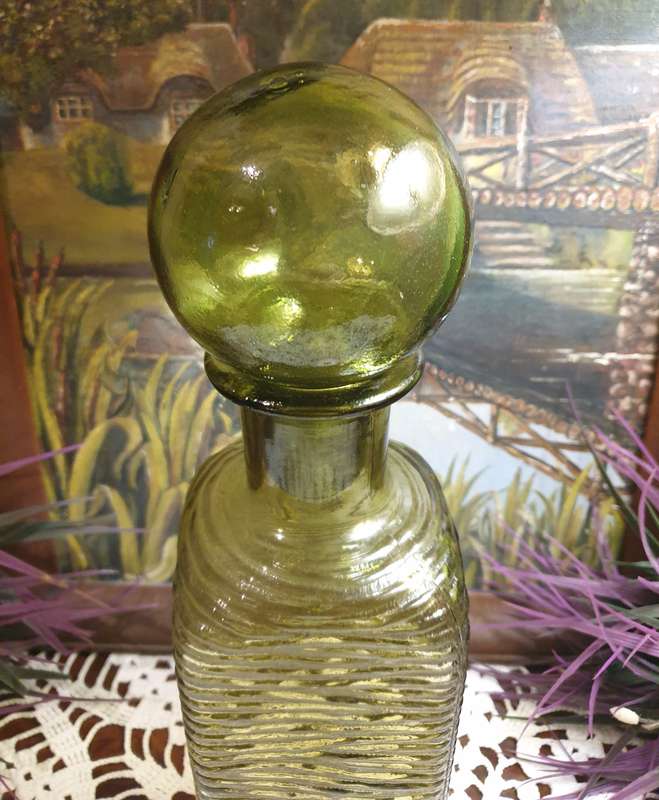 Anchor Hocking Avocado Green  Glass Decanter