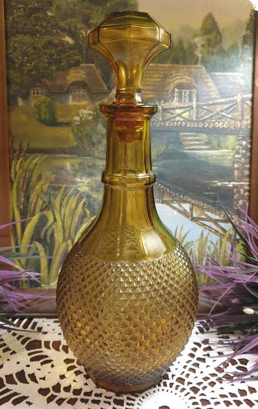 Vintage Italian Decanter Genie Bottle Amber Diamond Design
