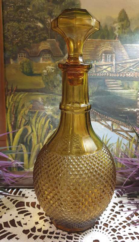 Vintage Italian Decanter Genie Bottle Amber Diamond Design