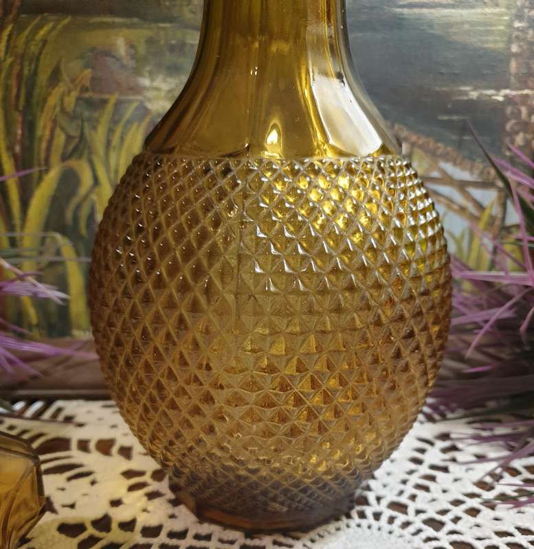 Vintage Italian Decanter Genie Bottle Amber Diamond Design