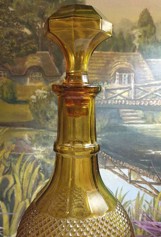 Vintage Italian Decanter Genie Bottle Amber Diamond Design