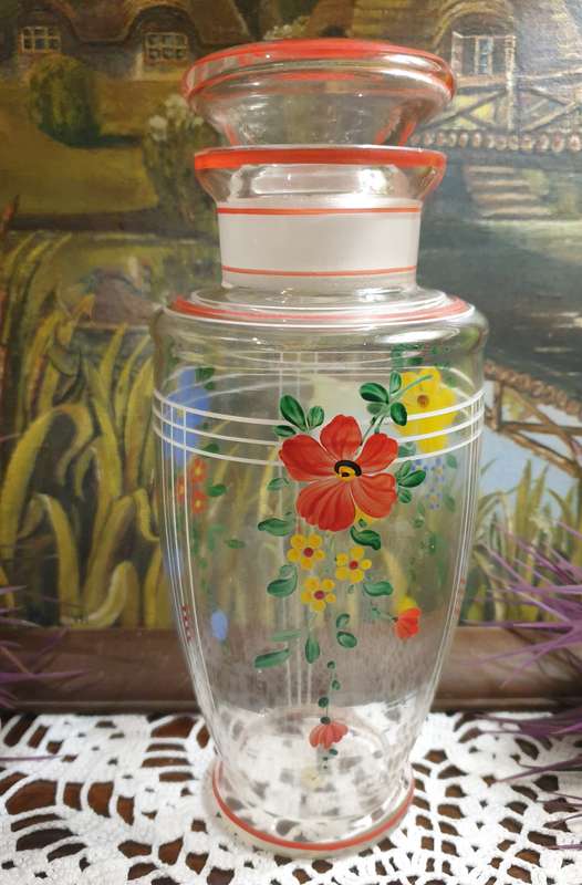 Czechoslovakia | hand painted | Decanter & 3 Glasses |  Fully Pre Loved |