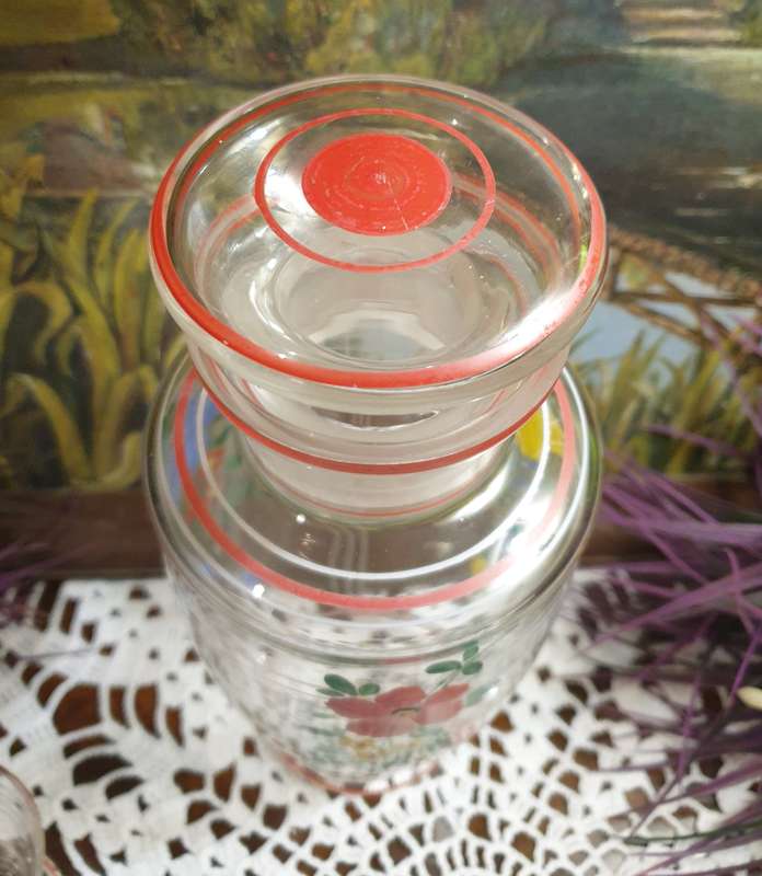 Czechoslovakia | hand painted | Decanter & 3 Glasses |  Fully Pre Loved |
