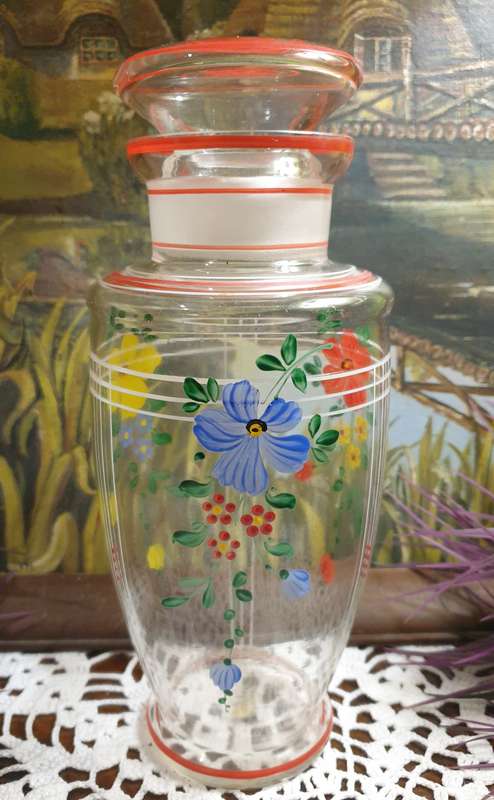 Czechoslovakia | hand painted | Decanter & 3 Glasses |  Fully Pre Loved |