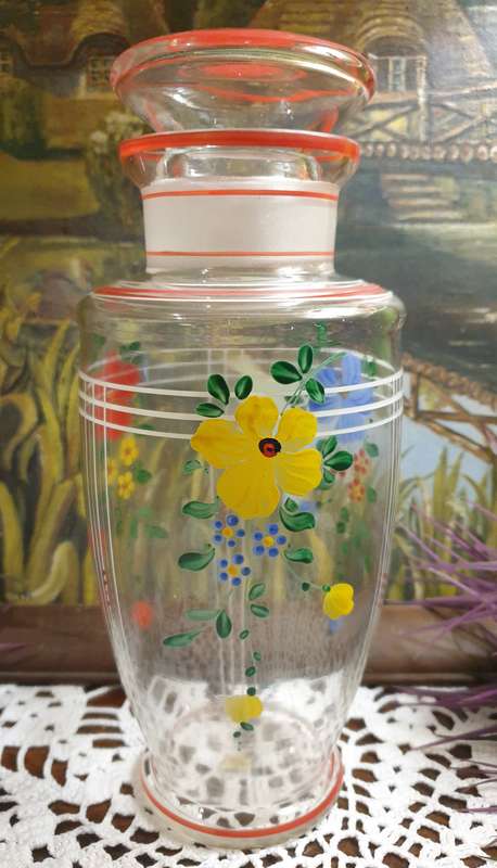 Czechoslovakia | hand painted | Decanter & 3 Glasses |  Fully Pre Loved |