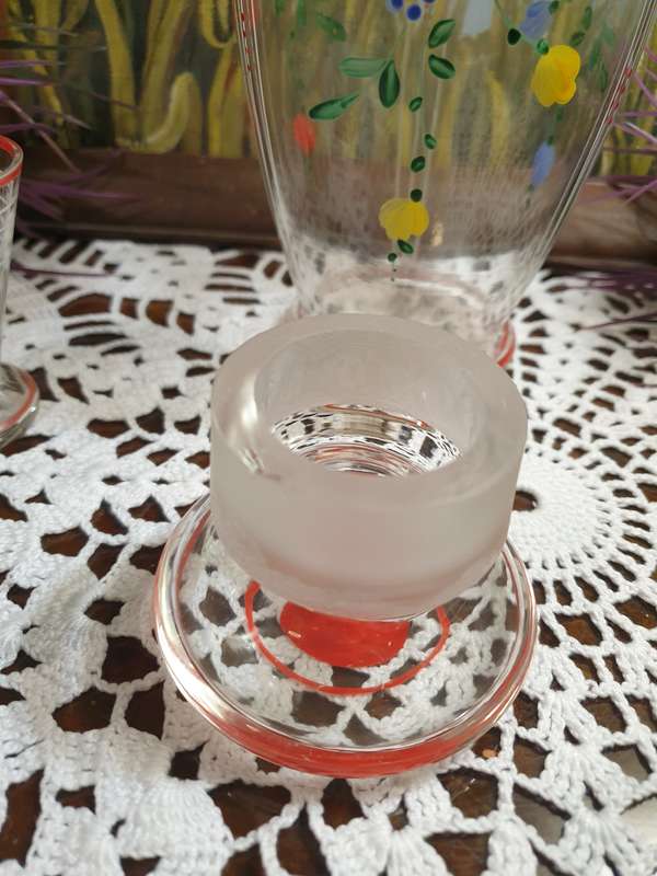 Czechoslovakia | hand painted | Decanter & 3 Glasses |  Fully Pre Loved |