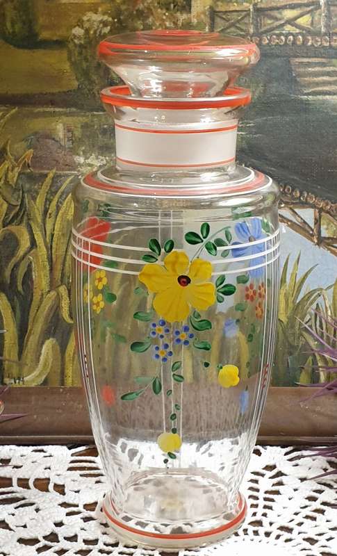 Czechoslovakia | hand painted | Decanter & 3 Glasses |  Fully Pre Loved |