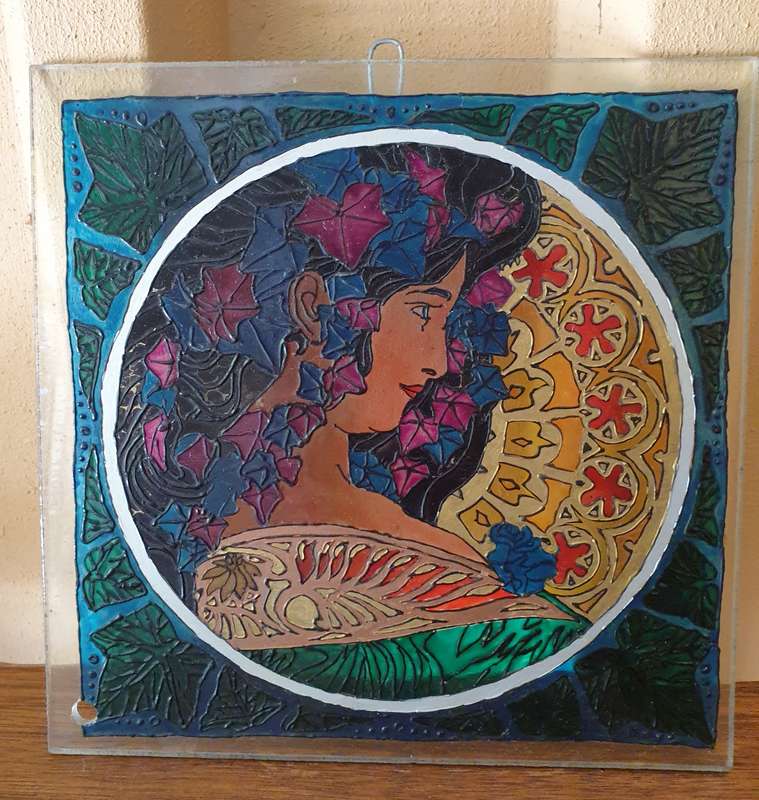 Art Nouveau Glass Painted Tile