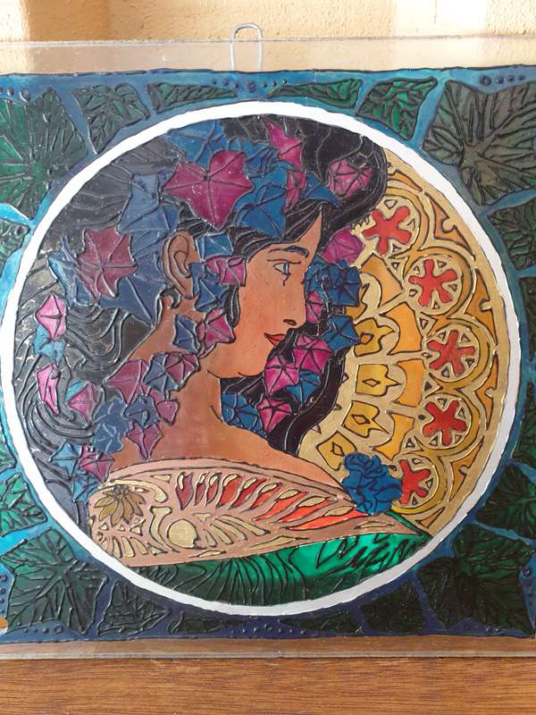 Art Nouveau Glass Painted Tile
