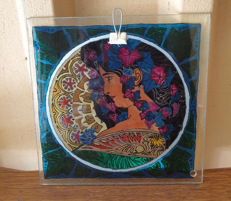 Art Nouveau Glass Painted Tile