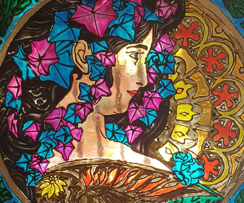 Art Nouveau Glass Painted Tile