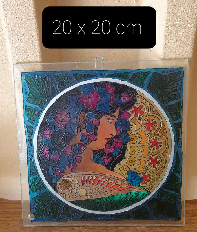 Art Nouveau Glass Painted Tile