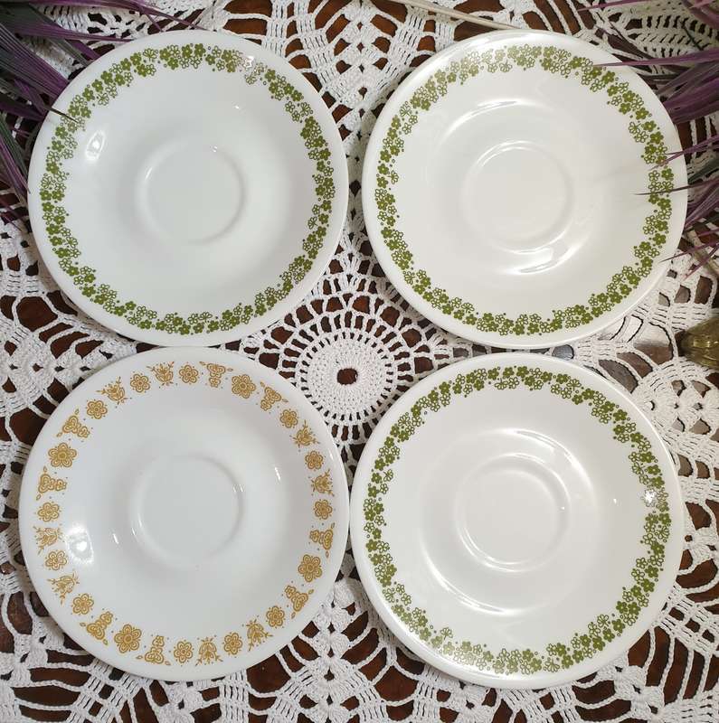 4 Corelle Corning | Vintage Coffee Tea Cups & Saucers |  Mid Century |