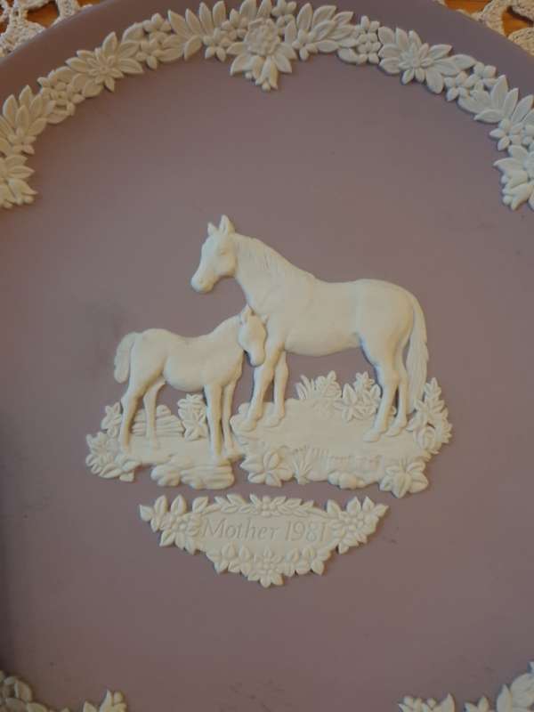 Vintage 1981 Wedgwood White on Lilac Jasperware Mother's Day Collectible Horse Plate