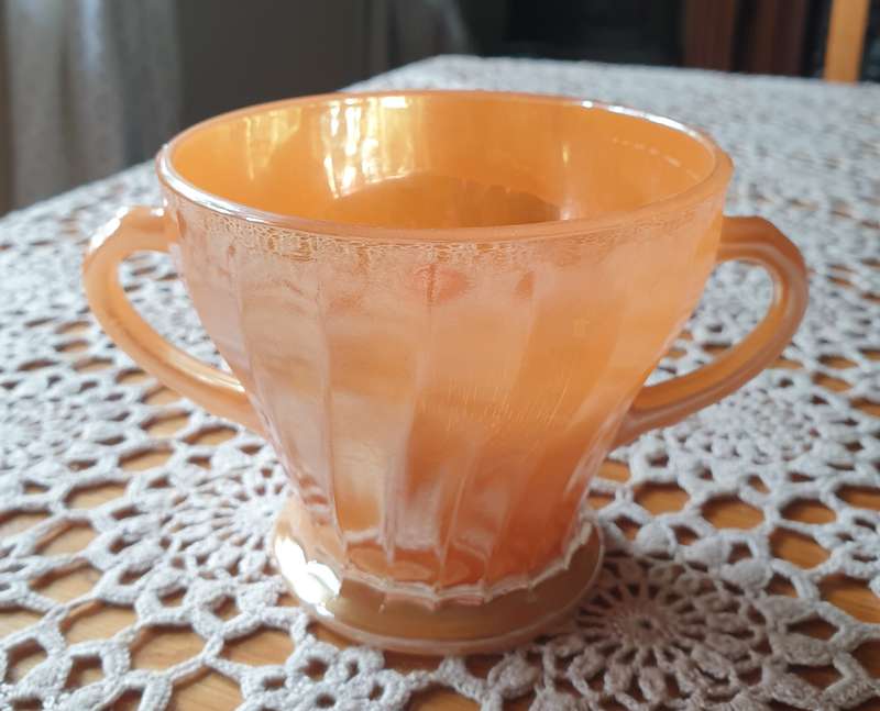 Vintage Anchor Hocking, FIRE KING Peach Lustre Swirl  Open Sugar Pot