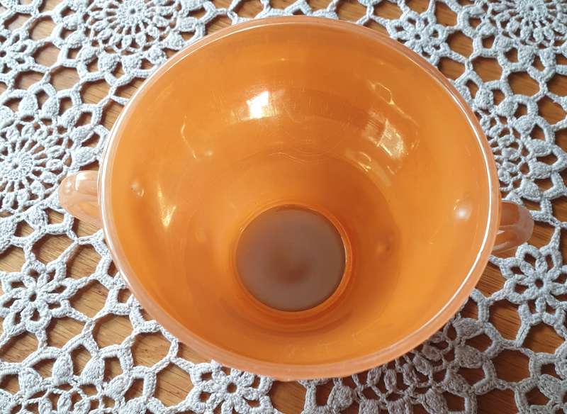 Vintage Anchor Hocking, FIRE KING Peach Lustre Swirl  Open Sugar Pot