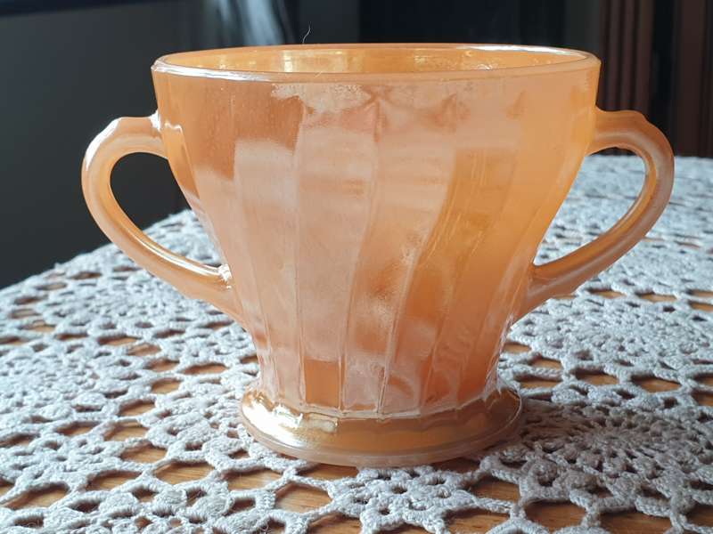 Vintage Anchor Hocking, FIRE KING Peach Lustre Swirl  Open Sugar Pot