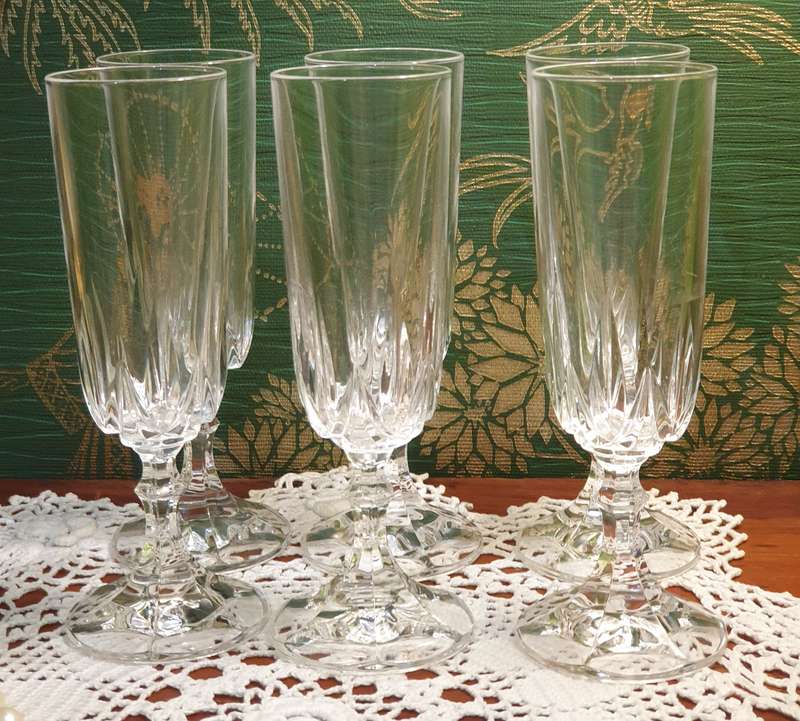 Set of six Vintage  Crystal Champagne Flutes