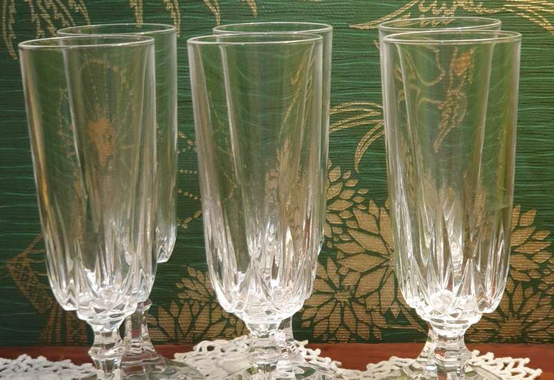 Set of six Vintage  Crystal Champagne Flutes