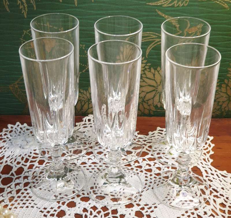 Set of six Vintage  Crystal Champagne Flutes