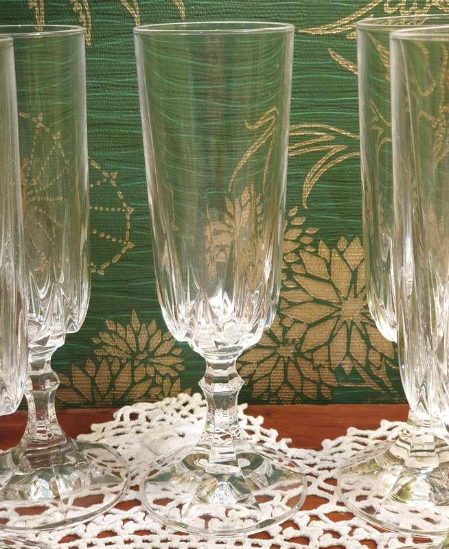 Set of six Vintage  Crystal Champagne Flutes