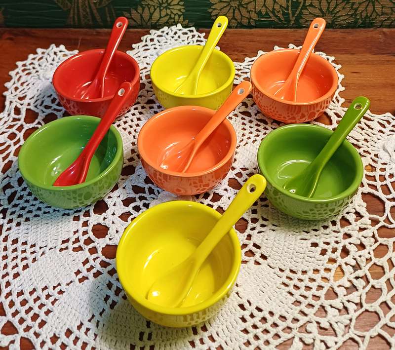 Ceramic Condiment Bowls with Spoons