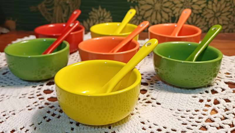 Ceramic Condiment Bowls with Spoons