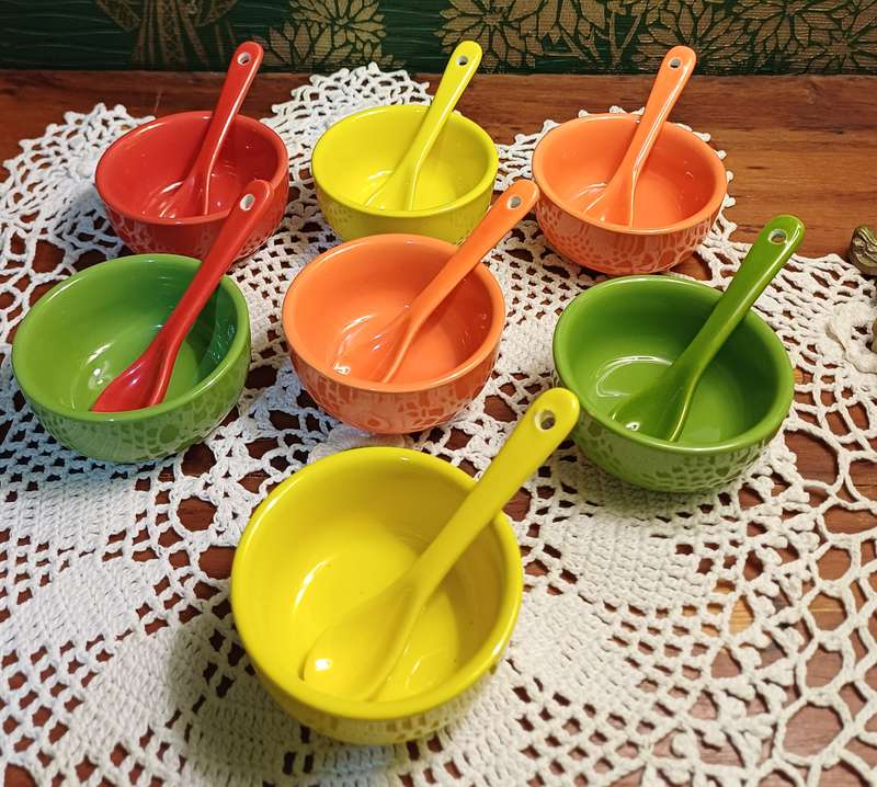 Ceramic Condiment Bowls with Spoons
