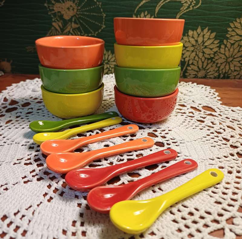 Ceramic Condiment Bowls with Spoons