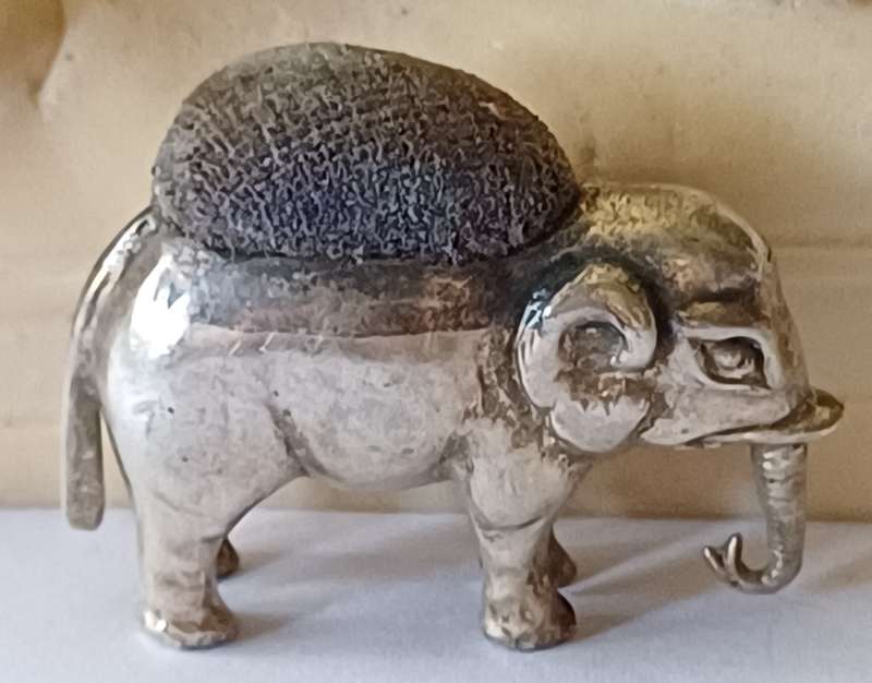Miniature Novelty Silver Elephant Pin Cushion.