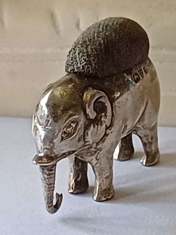 Miniature Novelty Silver Elephant Pin Cushion.