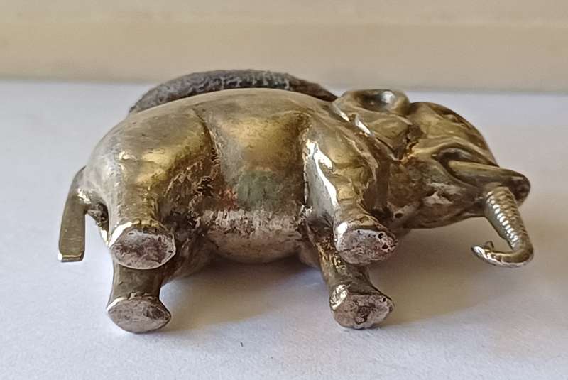 Miniature Novelty Silver Elephant Pin Cushion.