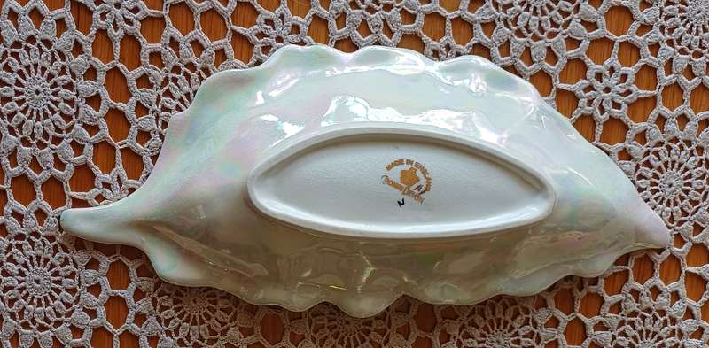Vintage Crown Devon Leaf-Shaped Dish  Maroon with Gilded Leaf Veins  1930s1940s English Pottery