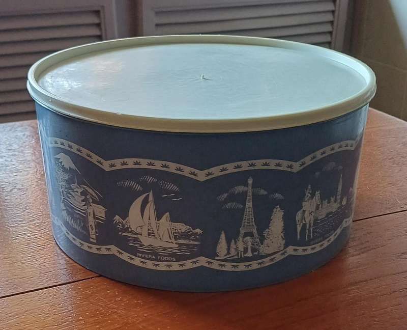 Vintage Plastic Blue and White Biscuit Container