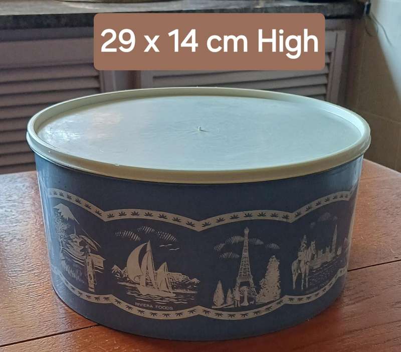 Vintage Plastic Blue and White Biscuit Container