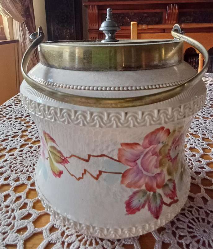 Porcelain Floral Biscuit Jar  14 x 14 cm High