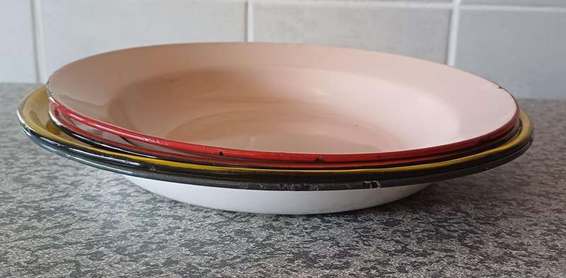 Charming Vintage Enamel Plates  Set of 4 | Delightfully Nostalgic Kitchenware
